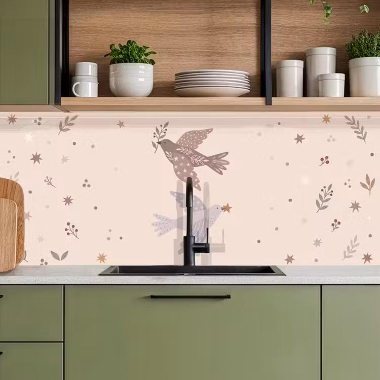 Keuken achterwand - Vogel - Bessen - Natuur - Modern - Beige — 8