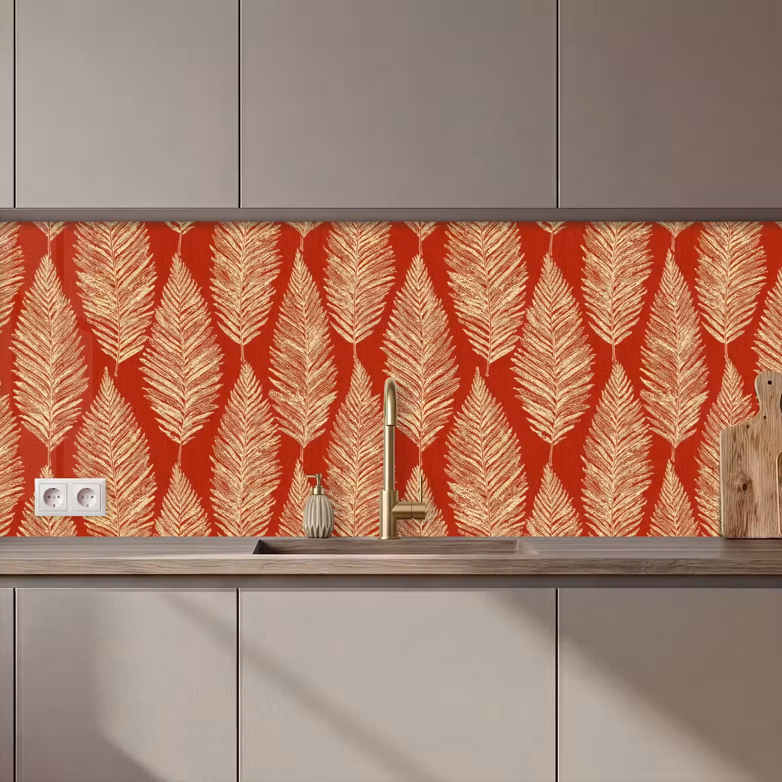 Keuken achterwand - Rood - Botanisch - Varen - Patroon — 1