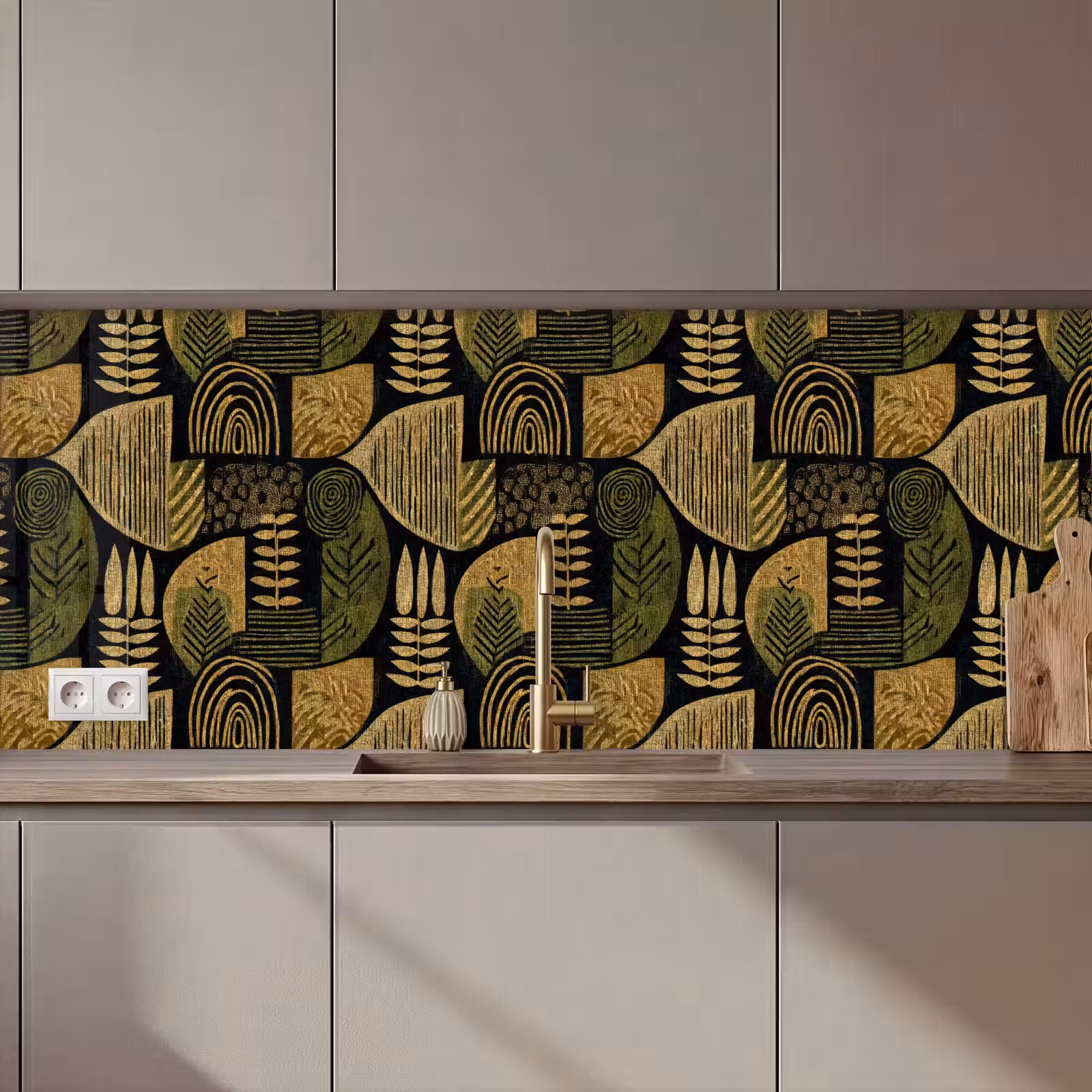 Keuken achterwand - Zwart - Okergeel - Botanisch - Textuur — 1