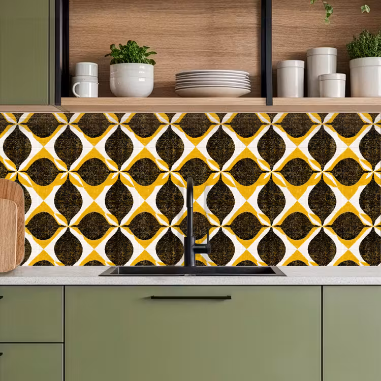 Keuken achterwand - Geel - Zwart - Geometrisch - Retro - Textuur — 8