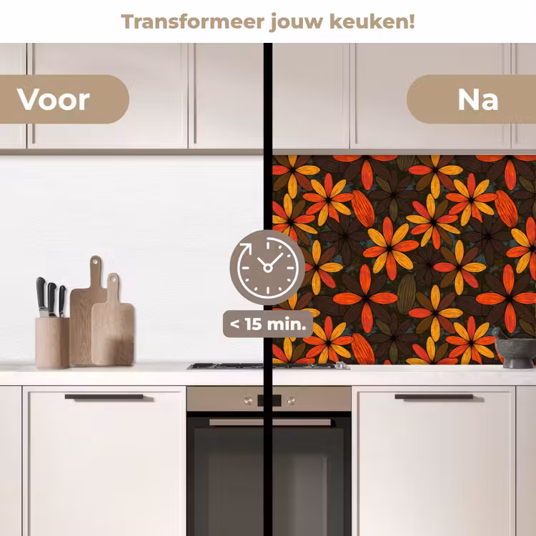 Keuken achterwand - Oranje - Retro - Bloemen - Herfst — 3