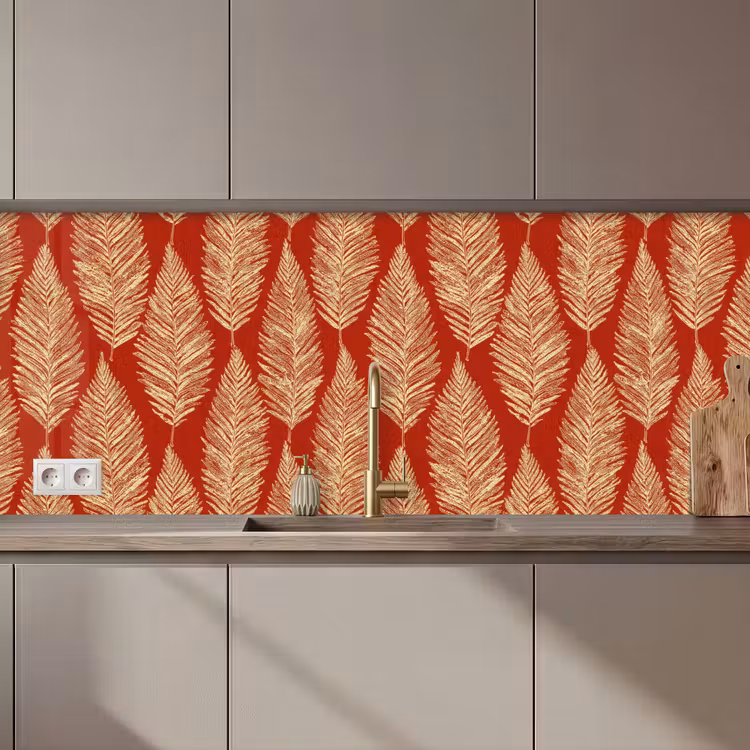 Keuken achterwand - Rood - Botanisch - Varen - Patroon — 1