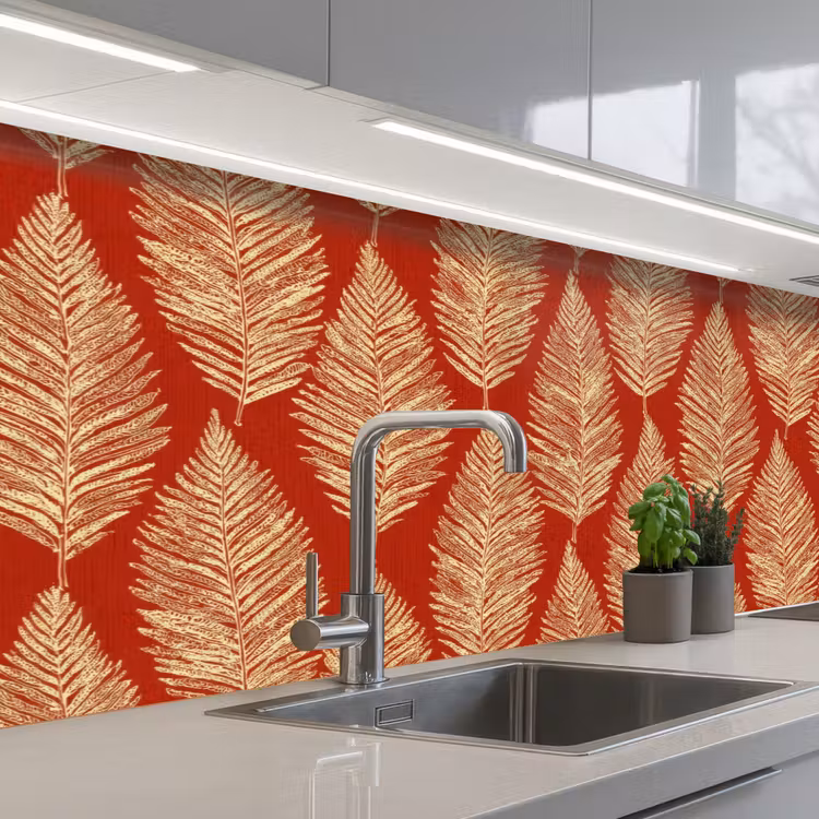 Keuken achterwand - Rood - Botanisch - Varen - Patroon — 2
