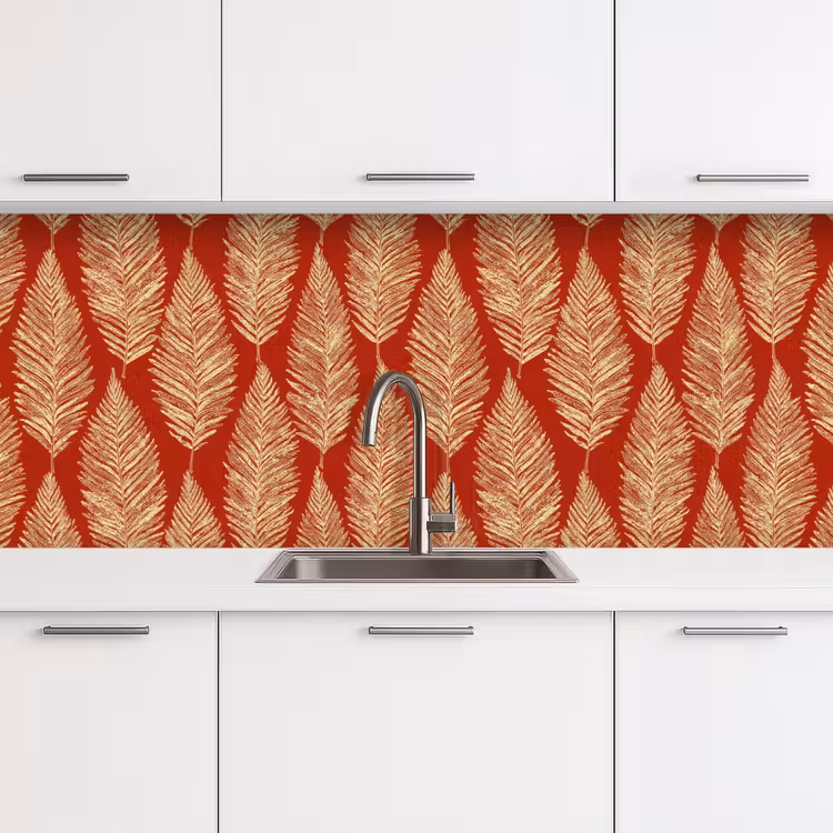 Keuken achterwand - Rood - Botanisch - Varen - Patroon — 4