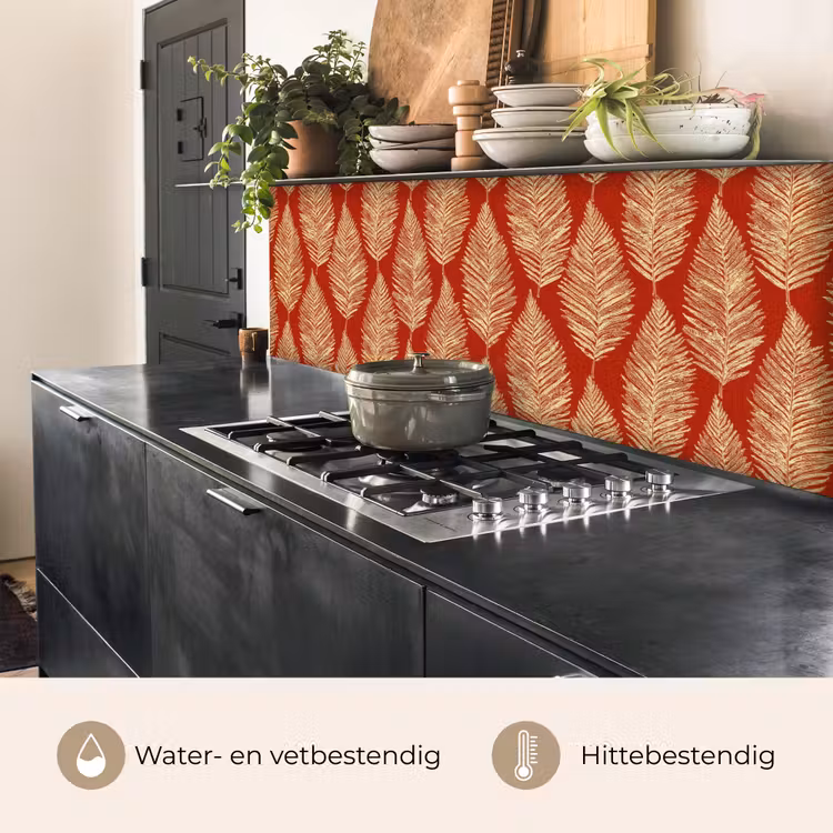 Keuken achterwand - Rood - Botanisch - Varen - Patroon — 5