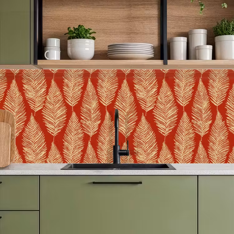 Keuken achterwand - Rood - Botanisch - Varen - Patroon — 8