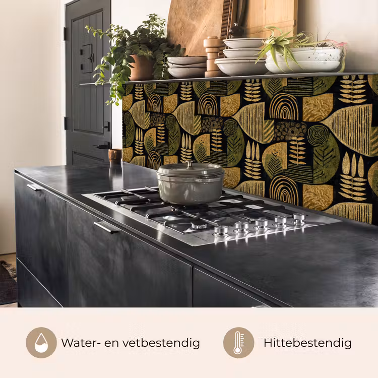 Keuken achterwand - Zwart - Okergeel - Botanisch - Textuur — 5