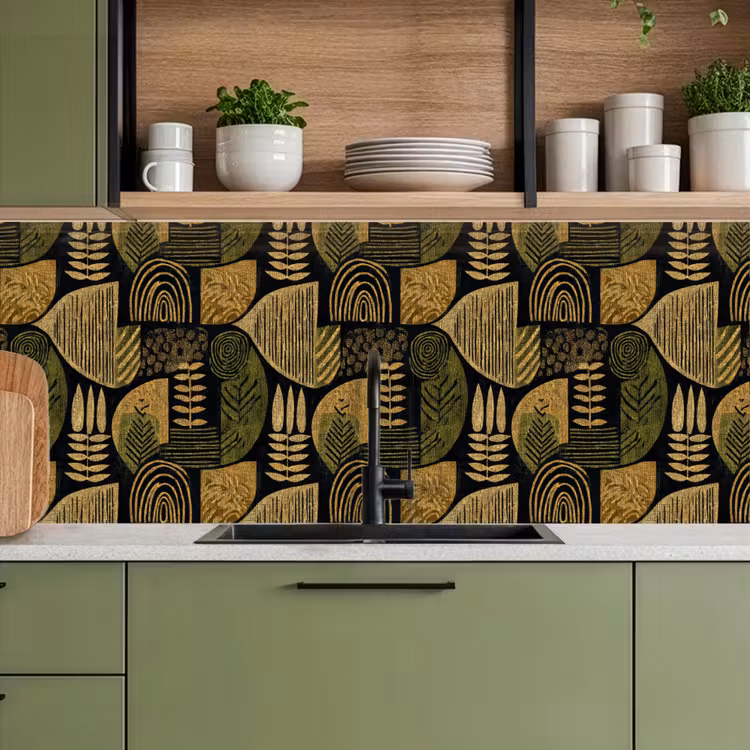Keuken achterwand - Zwart - Okergeel - Botanisch - Textuur — 8