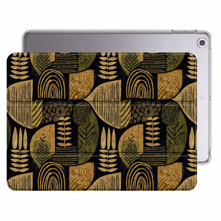iPad hoes - Zwart - Okergeel - Botanisch - Textuur — 1