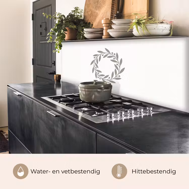 Keuken achterwand - Krans - Bladeren - Natuur - Minimalistisch - Grijs — 5