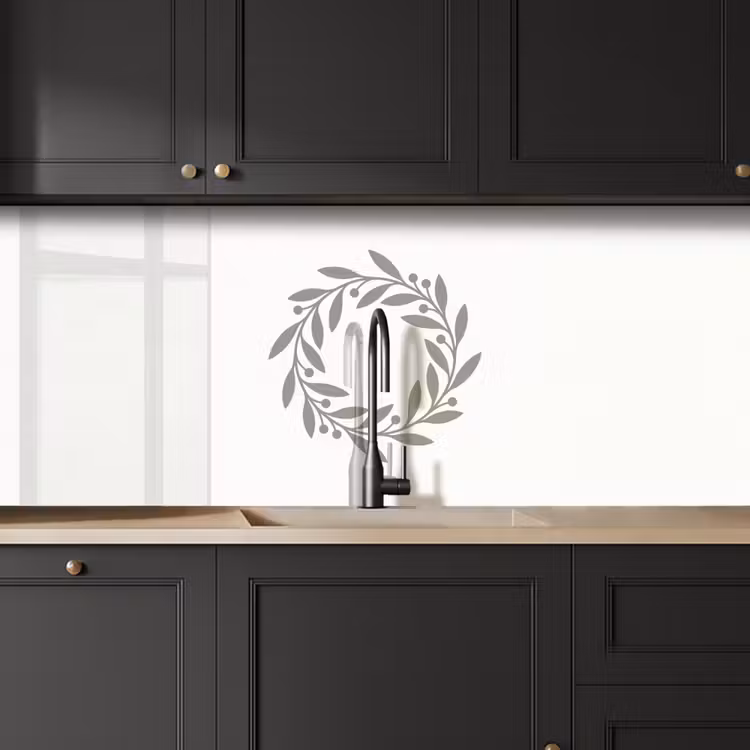 Keuken achterwand - Krans - Bladeren - Natuur - Minimalistisch - Grijs — 6