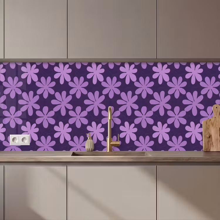 Keuken achterwand - Paars - Botanisch - Bloemen - Retro - Patroon — 1