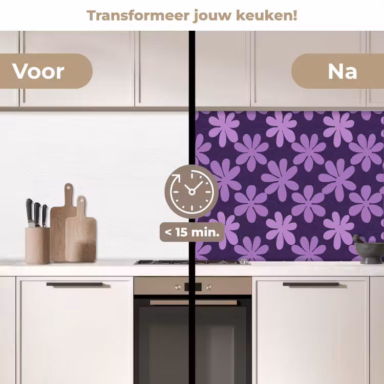 Keuken achterwand - Paars - Botanisch - Bloemen - Retro - Patroon — 3