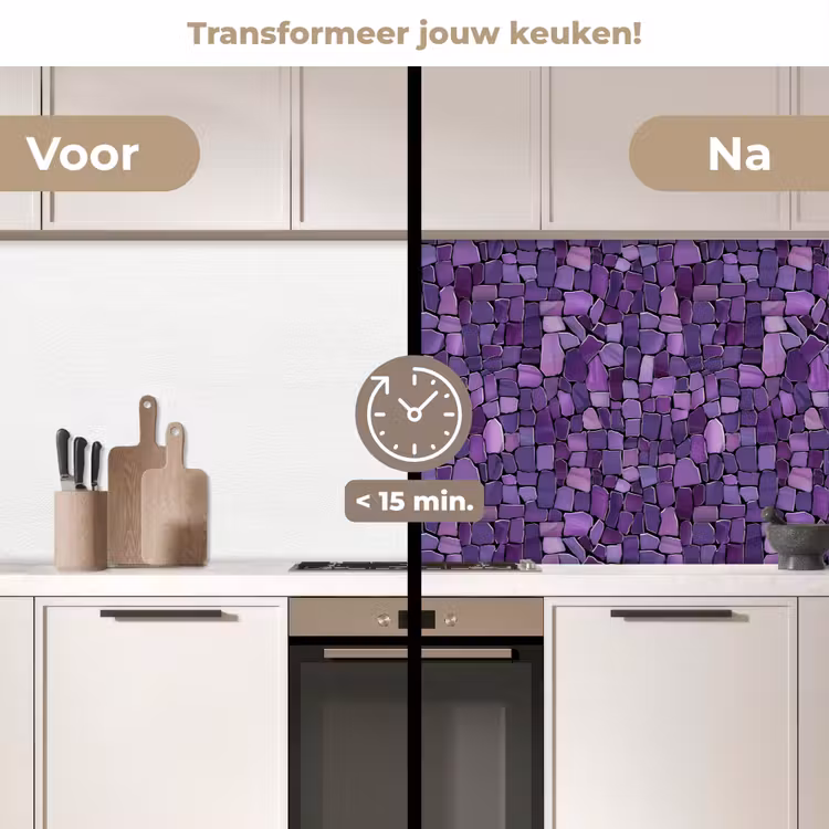 Keuken achterwand - Paars - Mozaïek - Scherven - Steen - Patroon — 3