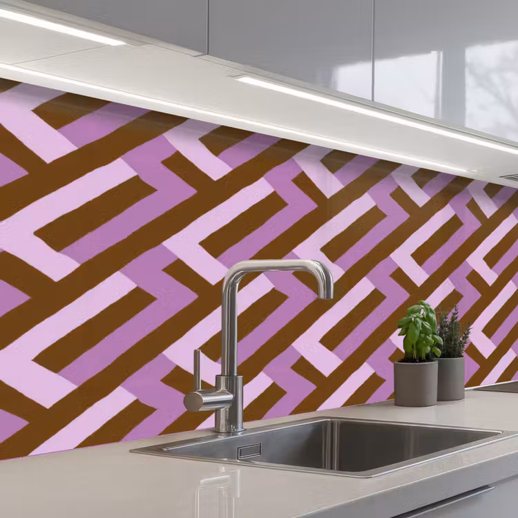 Keuken achterwand - Bruin - Roze - Geometrisch - Meander - Patroon — 2