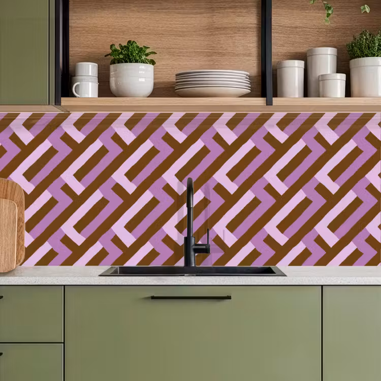 Keuken achterwand - Bruin - Roze - Geometrisch - Meander - Patroon — 8