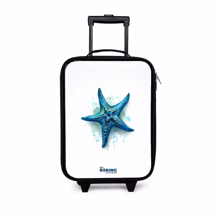 Kinderkoffers met naam - Blauwe Zeester op Witte Achtergrond — 1