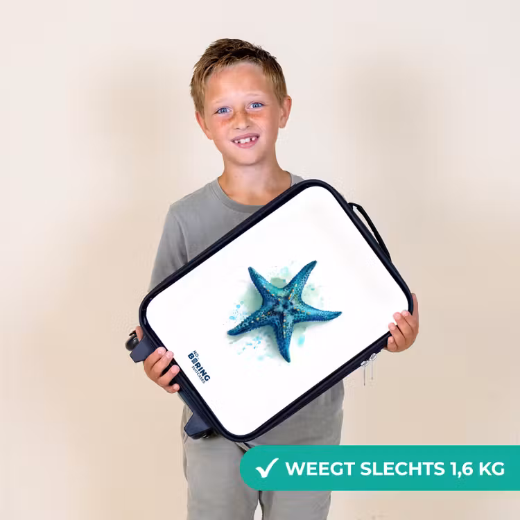 Kinderkoffers met naam - Blauwe Zeester op Witte Achtergrond — 3