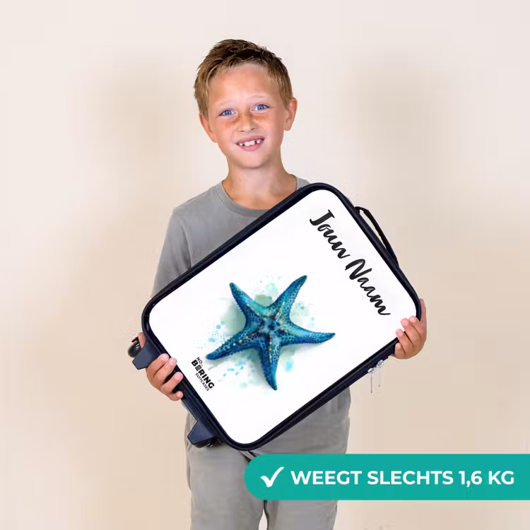 Kinderkoffers met naam - Blauwe Zeester op Witte Achtergrond — 3