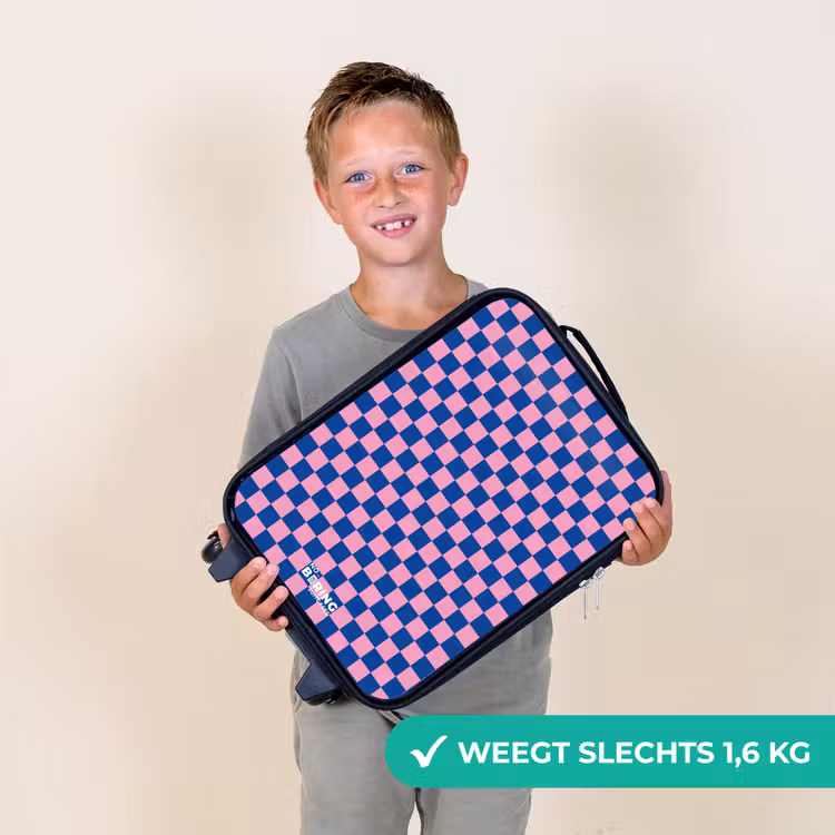 Kinderkoffers met naam - Blokjes - Blauw - Roze — 3