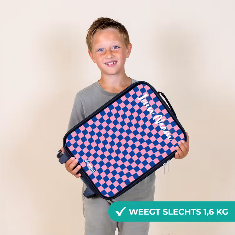 Kinderkoffers met naam - Blokjes - Blauw - Roze — 3