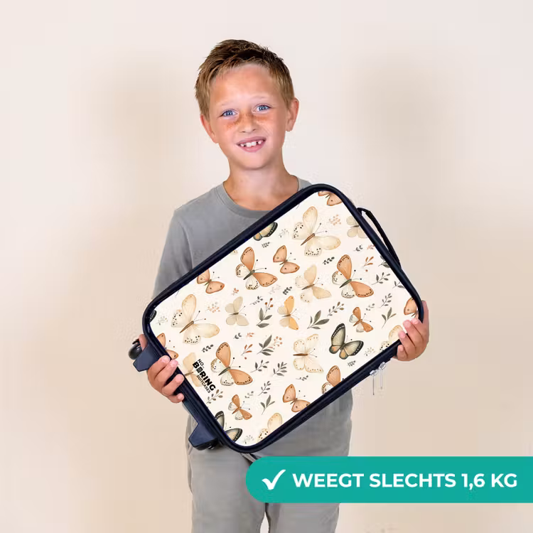 Kinderkoffer - Vlinders in beige en oranjetinten tussen groene blaadjes — 3