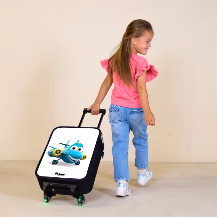 Kinderkoffer - Blauw vliegtuig met lachend gezicht — 2