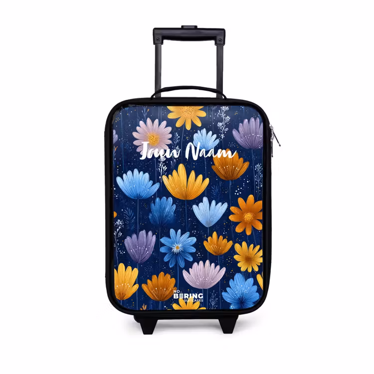 Kinderkoffers met naam - Bloemen op een donkerblauwe achtergrond — 1