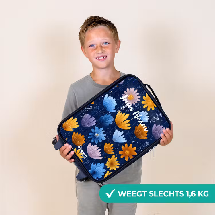 Kinderkoffers met naam - Bloemen op een donkerblauwe achtergrond — 3