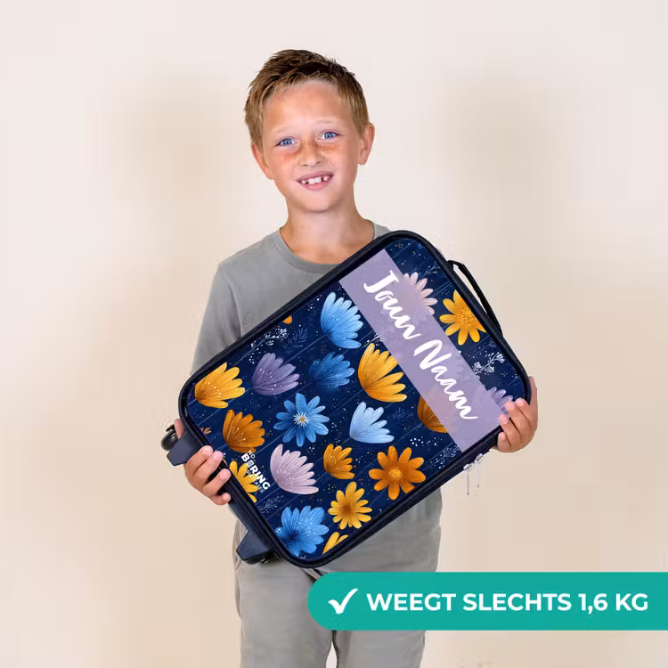 Kinderkoffers met naam - Bloemen - Patroon - Blauw — 3