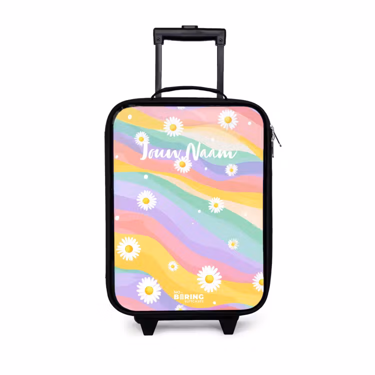 Kinderkoffers met naam - Madeliefjes op regenboogachtergrond — 1