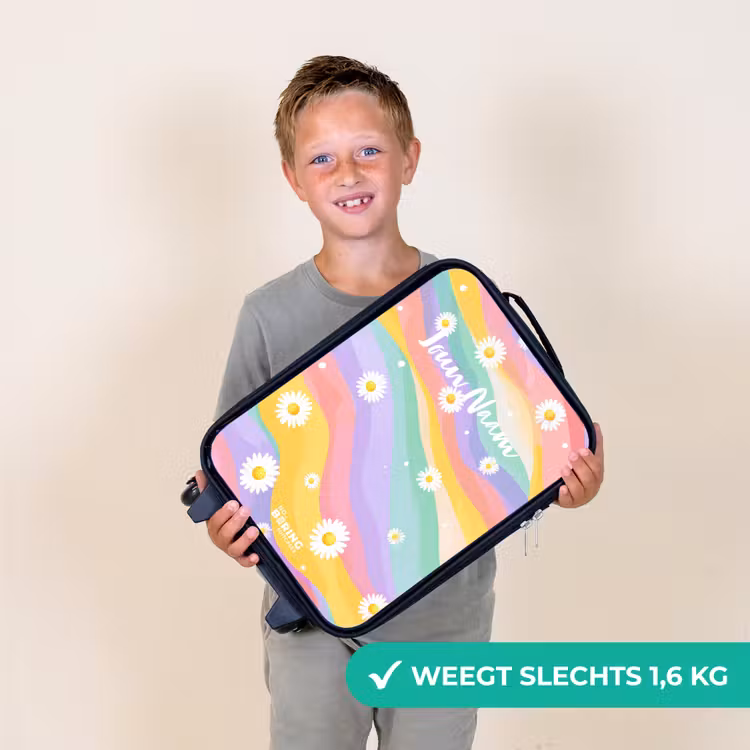 Kinderkoffers met naam - Madeliefjes op regenboogachtergrond — 3