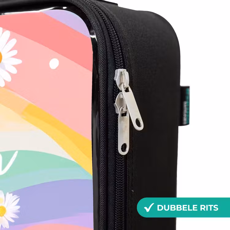 Kinderkoffers met naam - Madeliefjes op regenboogachtergrond — 6