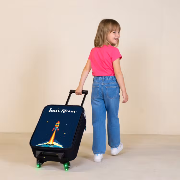 Kinderkoffers met naam - Planeet - Raket - Sterren - Donkerblauw — 2
