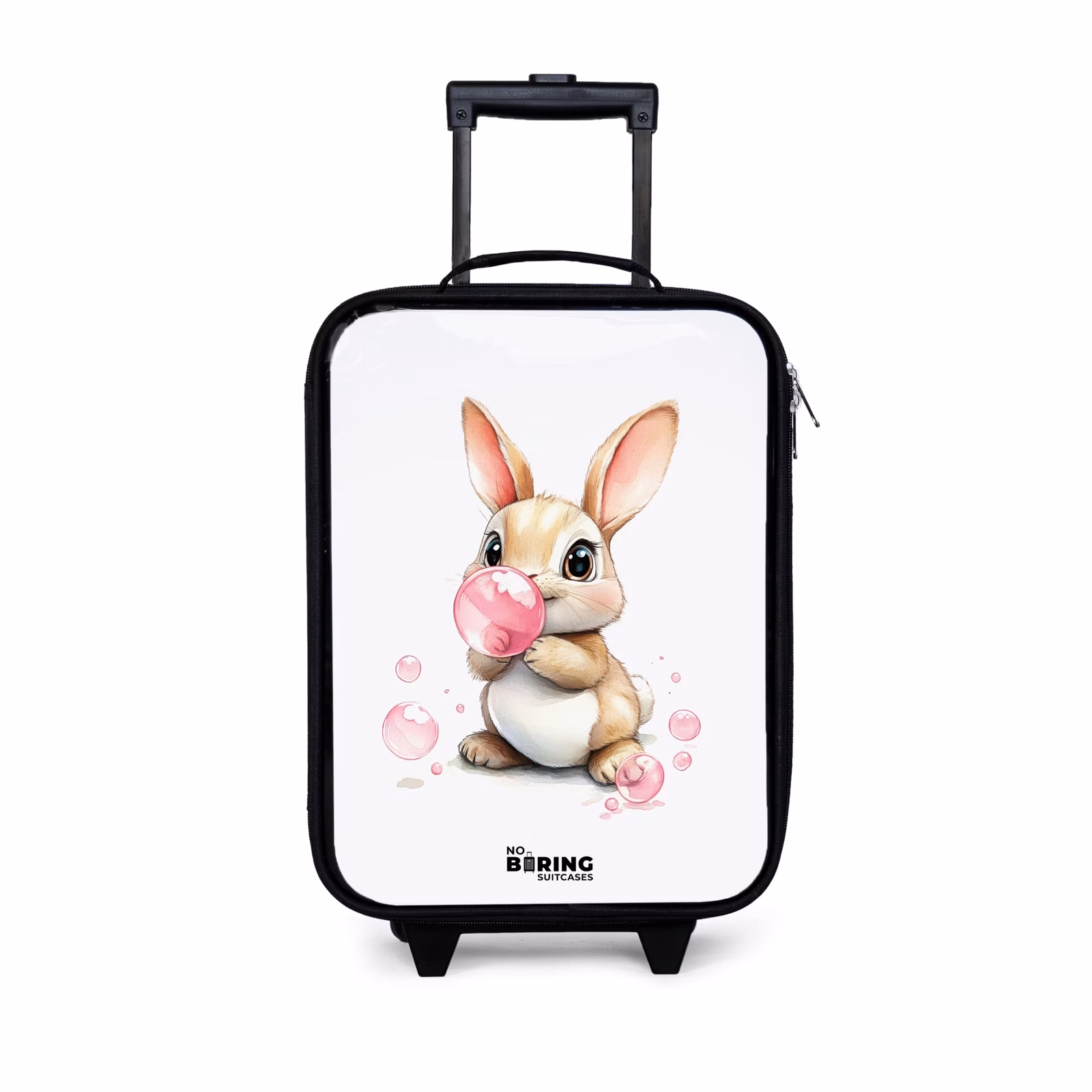 Kinderkoffers met naam - Bruin konijntje met roze bellen — 1
