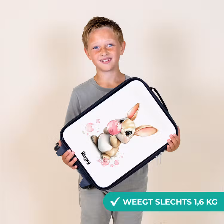 Kinderkoffers met naam - Bruin konijntje met roze bellen — 3