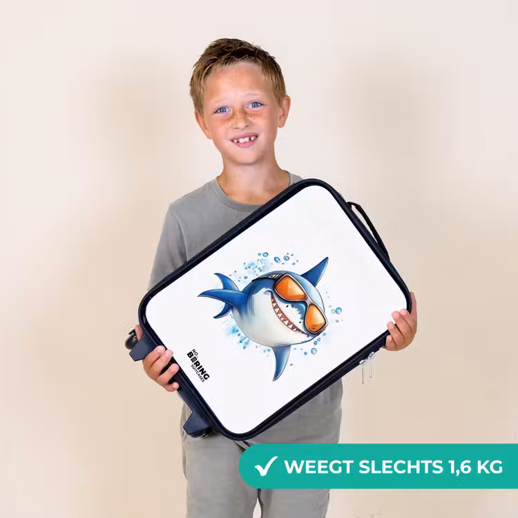 Kinderkoffers met naam - Coole haai met zonnebril in het water — 3