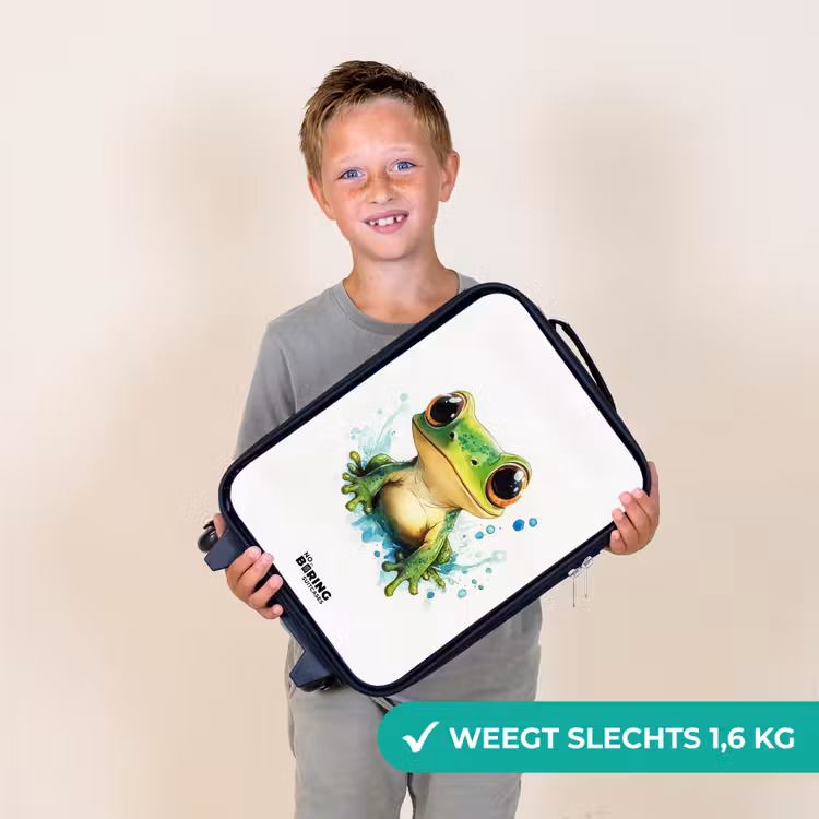 Kinderkoffers met naam - Groene kikker met grote ogen op witte achtergrond — 3