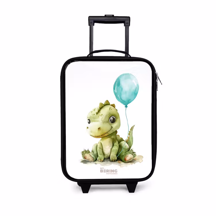 Kinderkoffers met naam - Dino met blauwe ballon — 1