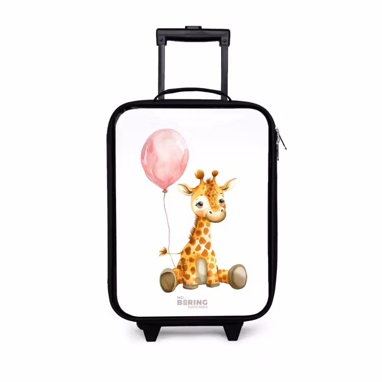 Kinderkoffers met naam - Giraffe met roze ballon — 1