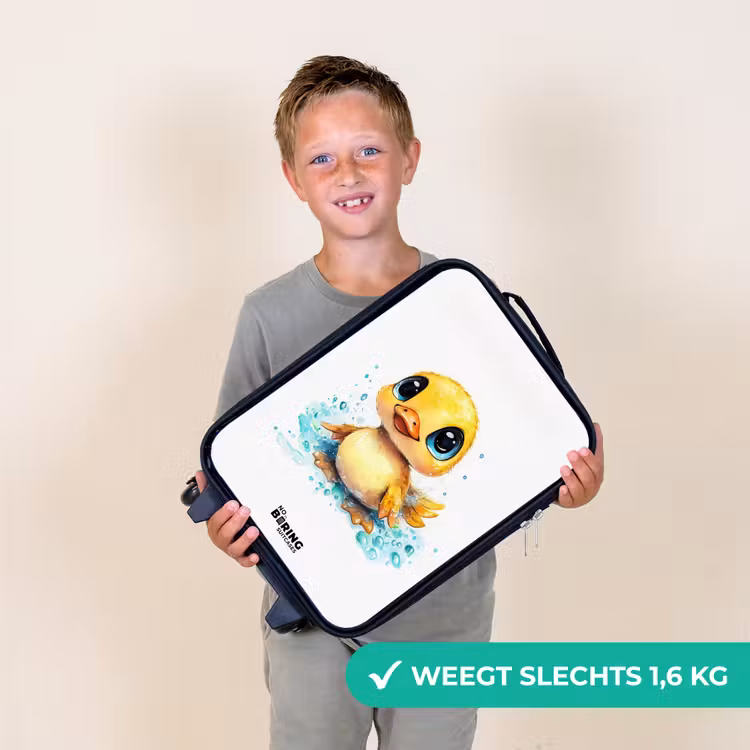 Kinderkoffers met naam - Lief eendje met blauwe ogen en waterspetters — 3