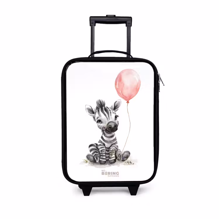 Kinderkoffers met naam - Zebra met roze ballon — 1