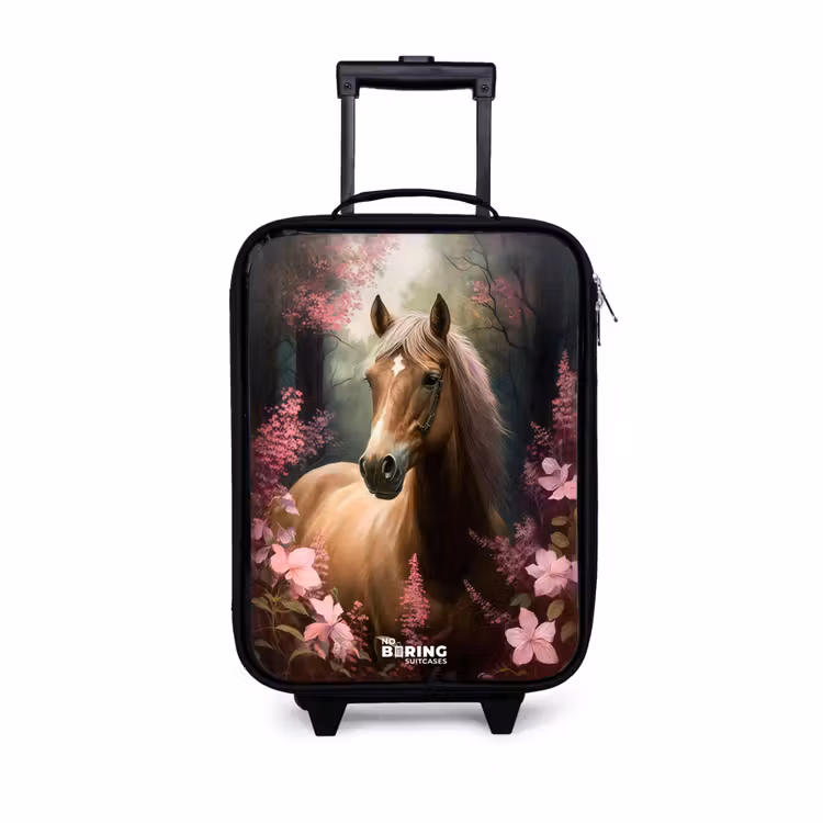 Kinderkoffer - Lichtbruin paard tussen de roze bloemen — 1
