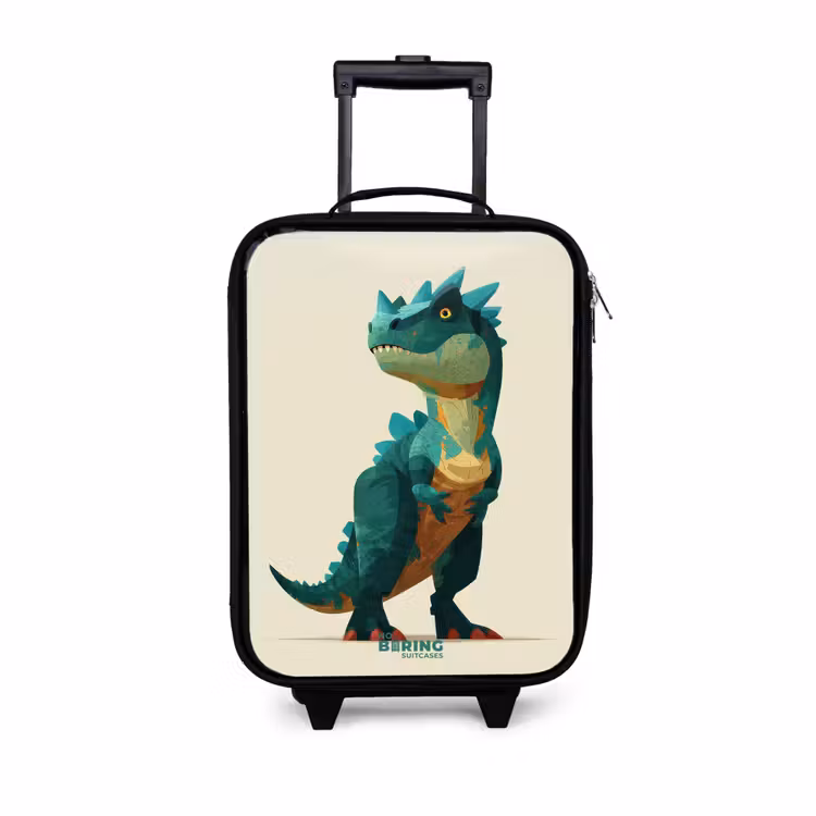 Kinderkoffers met naam - Gehoornde dino met scherpe blik — 1
