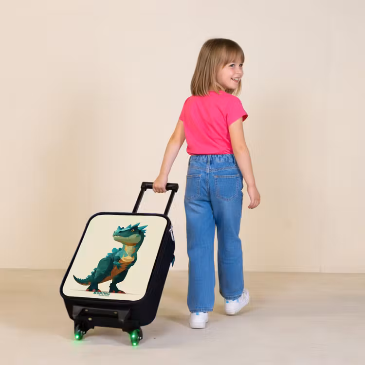 Kinderkoffers met naam - Gehoornde dino met scherpe blik — 2