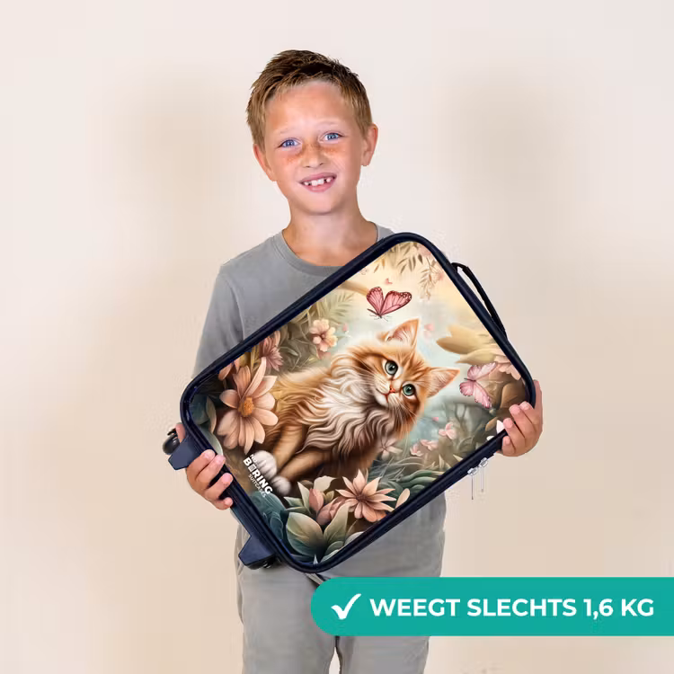 Kinderkoffer - Kat in bloemenveld met roze vlinders. — 3