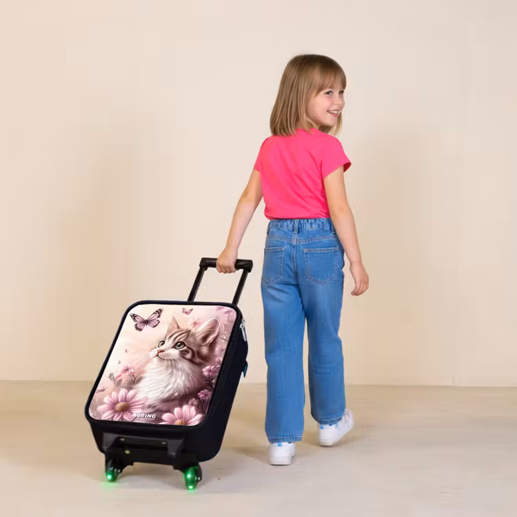 Kinderkoffers met naam - Kat - Paars - Vlinders - Bloemen — 2