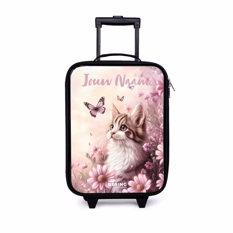 Kinderkoffers met naam - Kitten - Vlinders - Paars - Bloemen — 1