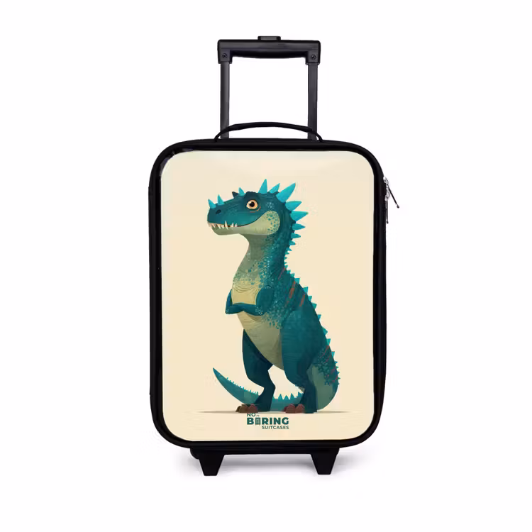 Kinderkoffers met naam - Spiky dino met vriendelijke blik — 1