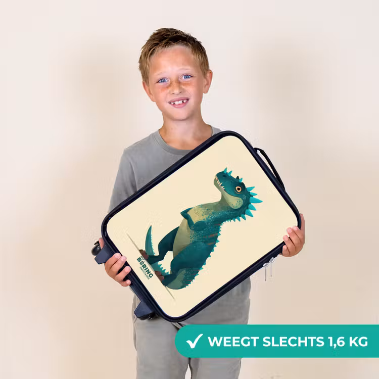 Kinderkoffers met naam - Spiky dino met vriendelijke blik — 3